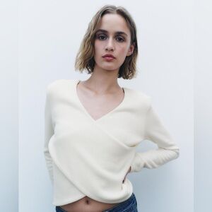NWT Zara Soft Wrap Sweater in white. Size Medium